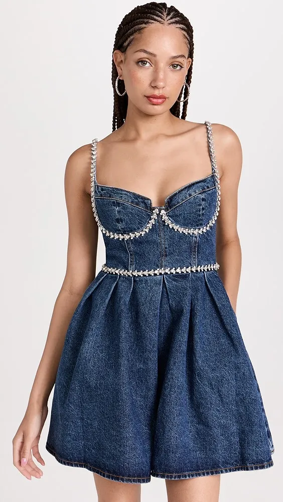 Self Portrait   Diamante Detail Denim Mini Dress 