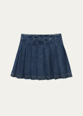 Self-Portrait Girl's Pleated Denim Skirt, Size 3T-12