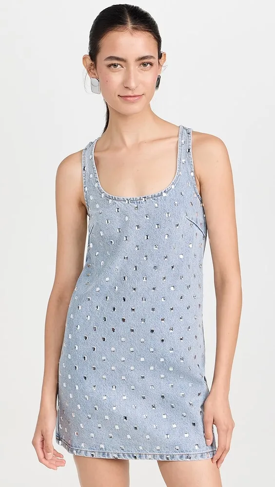 Self Portrait   Square Rhinestone Denim Mini Dress 