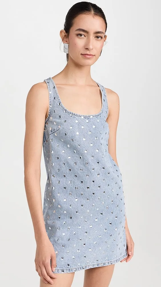 Self Portrait   Square Rhinestone Denim Mini Dress 