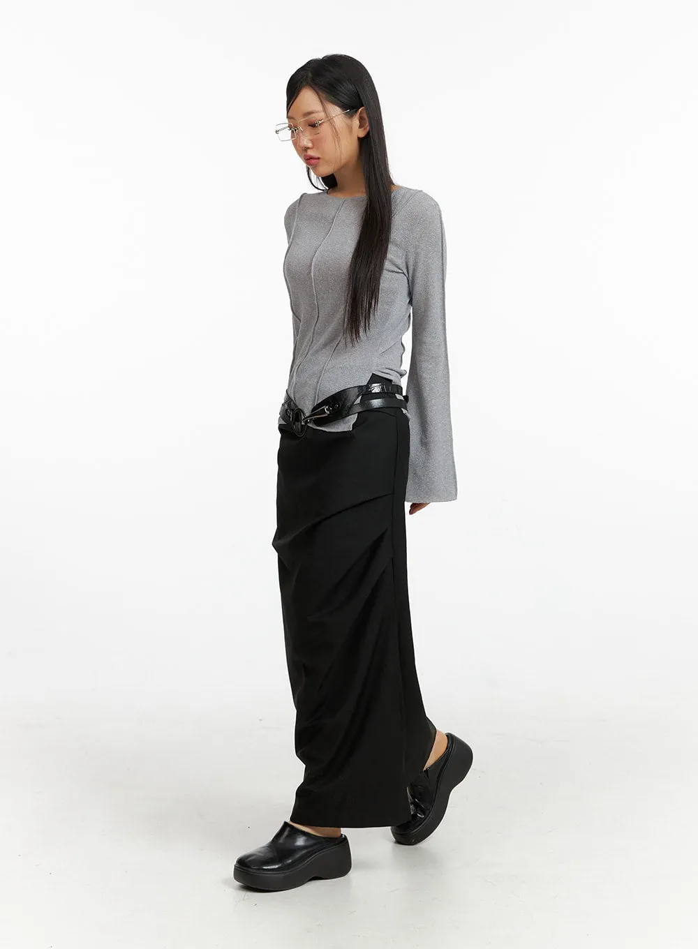 Semi-Ruched Split Maxi Skirt CF407