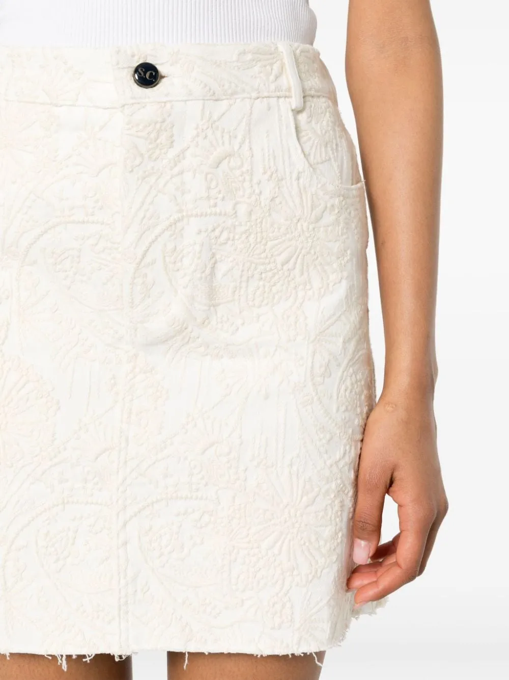 Semicouture    Semicouture Georgia Embroidered Denim Mini Skirt