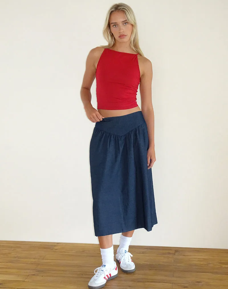 Seraya Midi Skirt in Denim Chambray Indigo