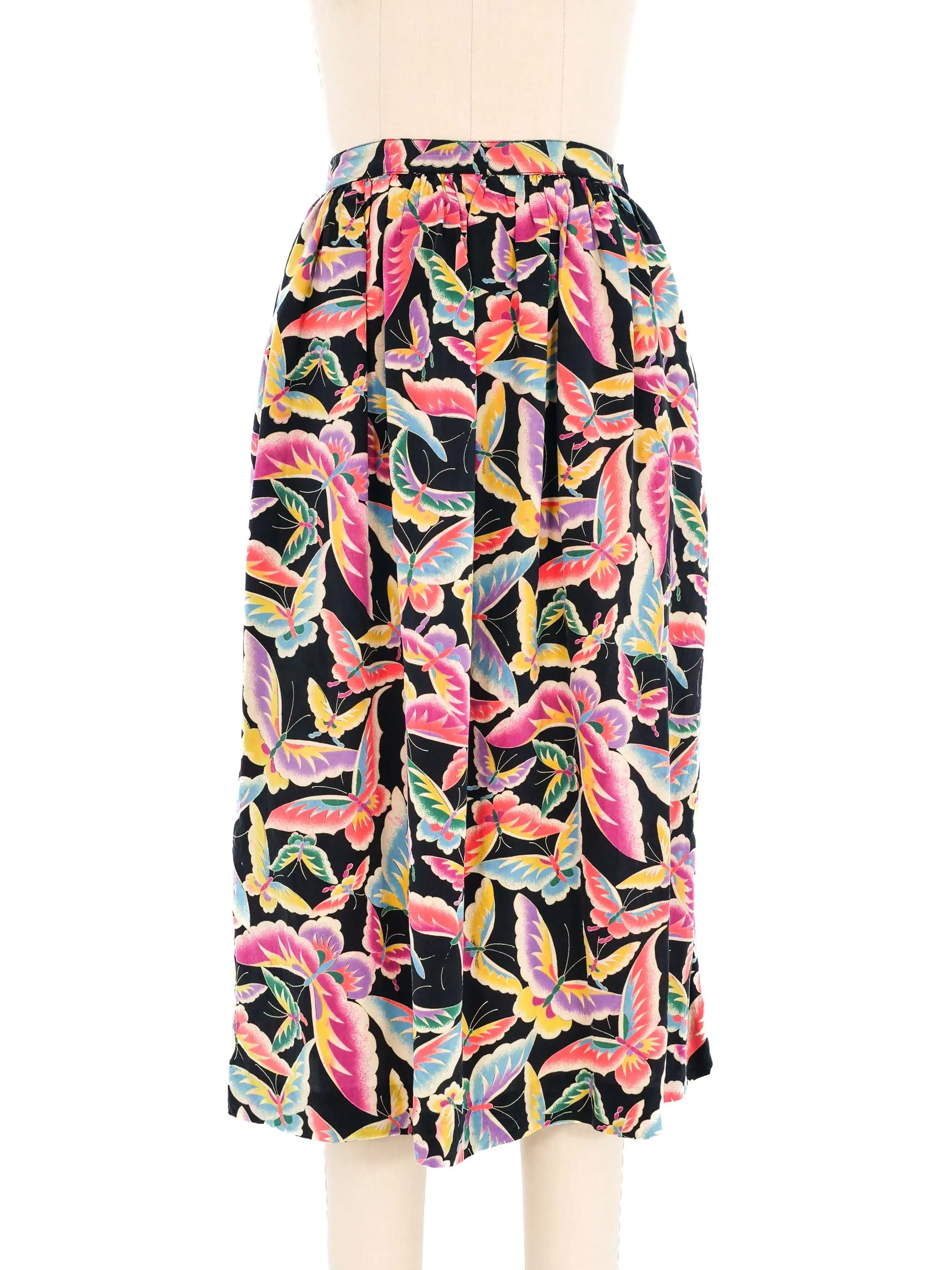 Silk Butterfly Printed Midi Skirt