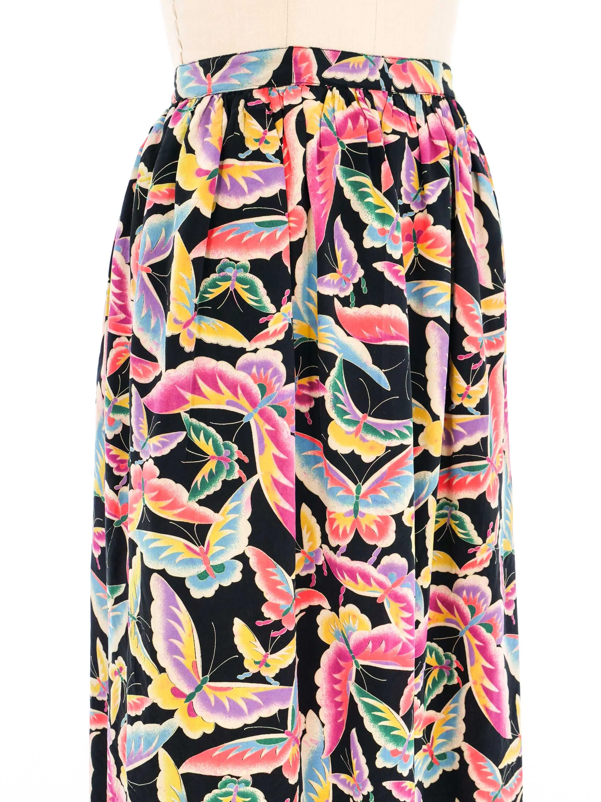 Silk Butterfly Printed Midi Skirt