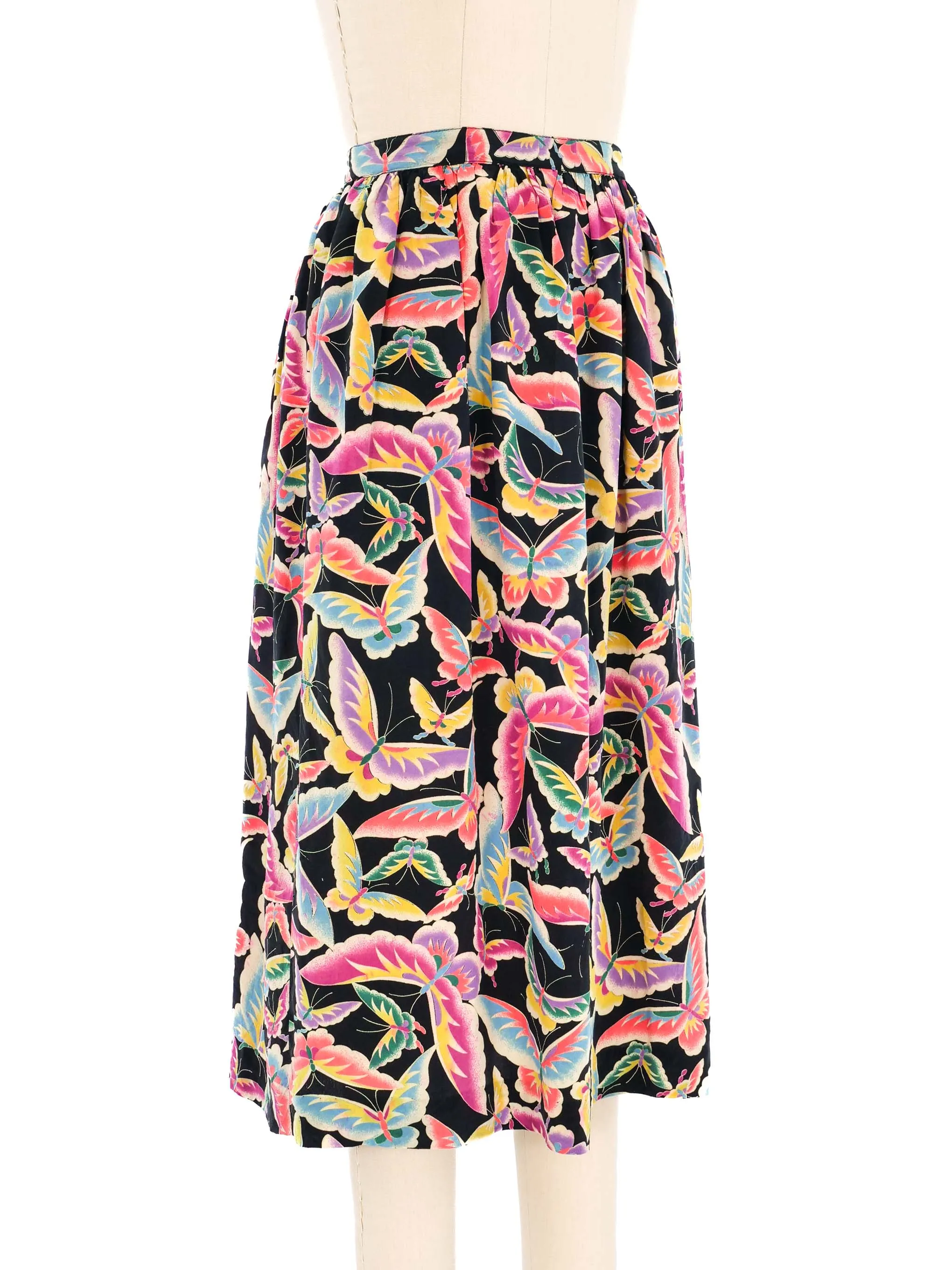 Silk Butterfly Printed Midi Skirt