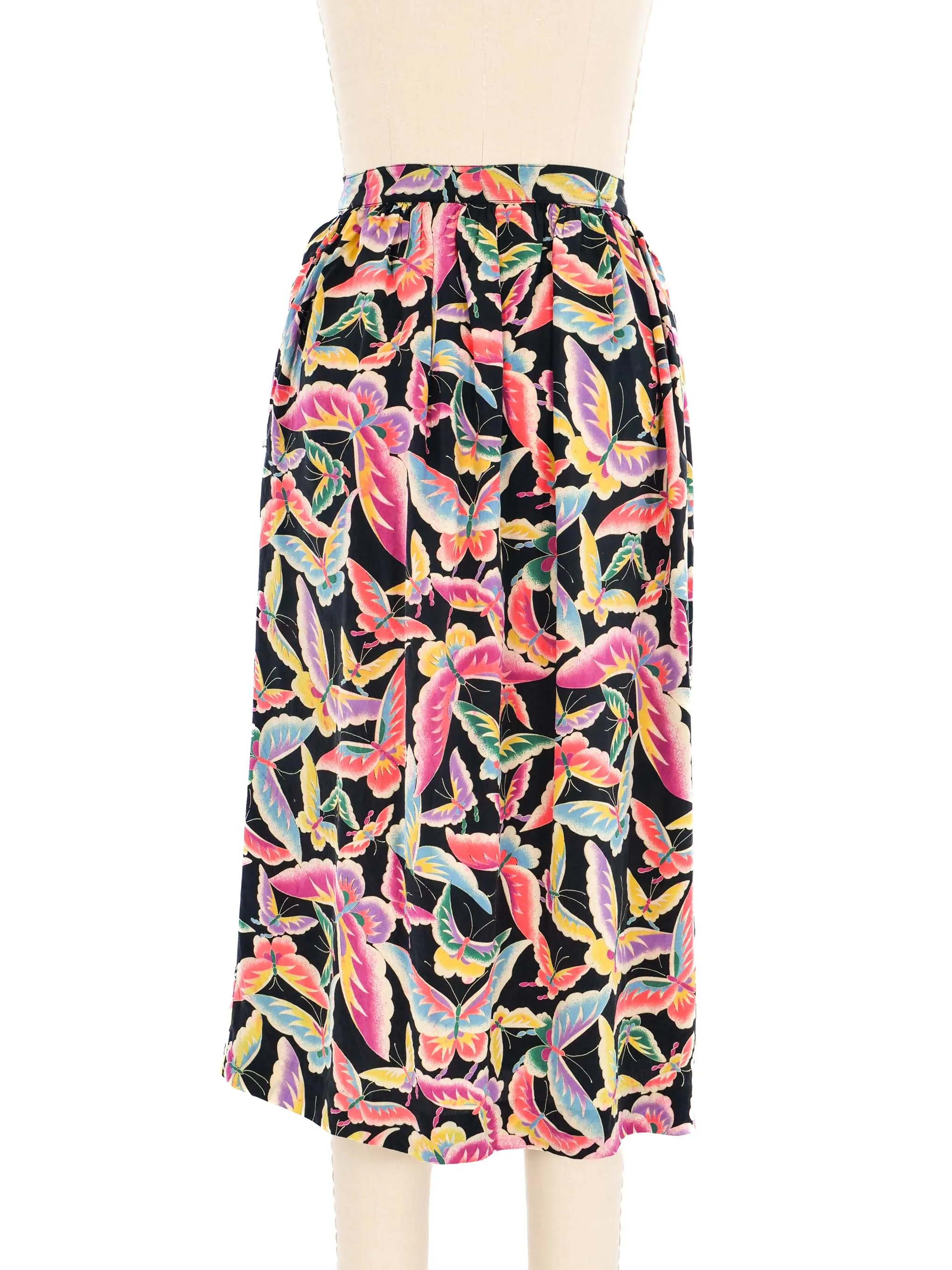 Silk Butterfly Printed Midi Skirt