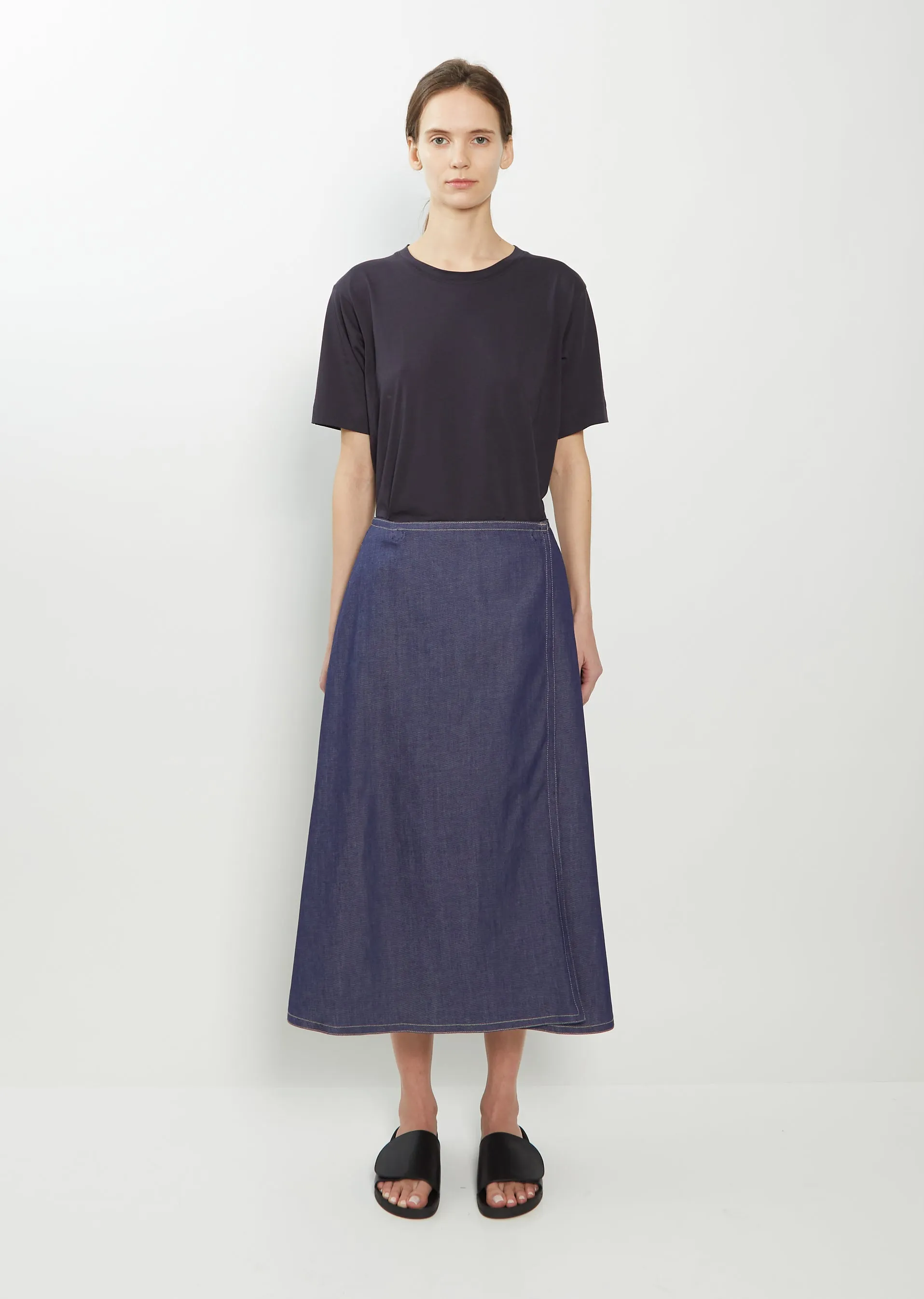 Sing Wrap Denim Skirt — Indigo