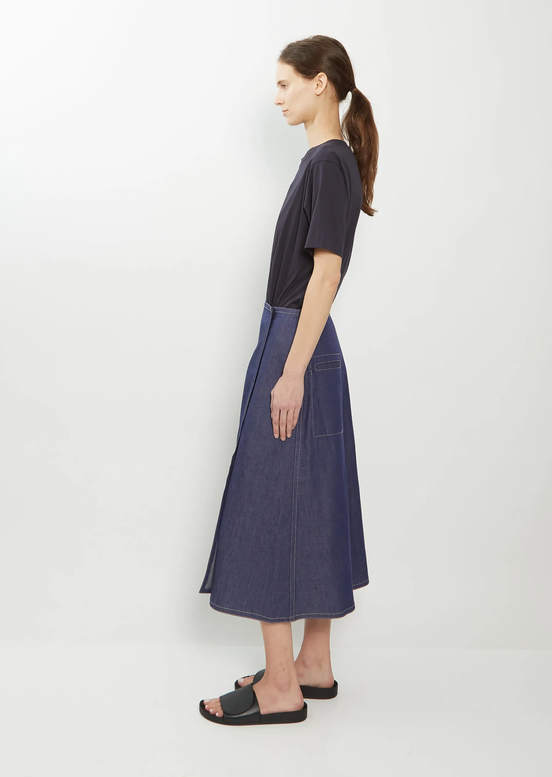 Sing Wrap Denim Skirt — Indigo