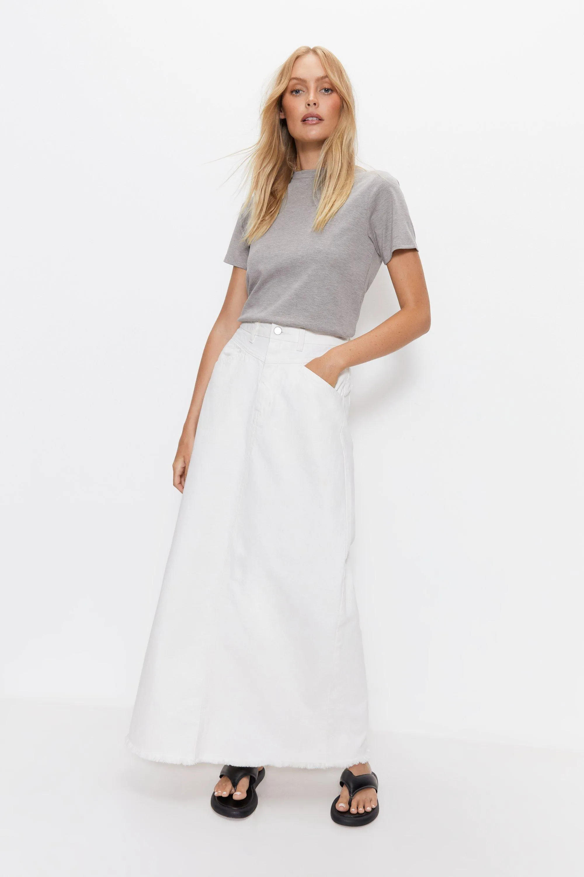 Skirts | Denim Fluted Maxi Skirt | Warehouse