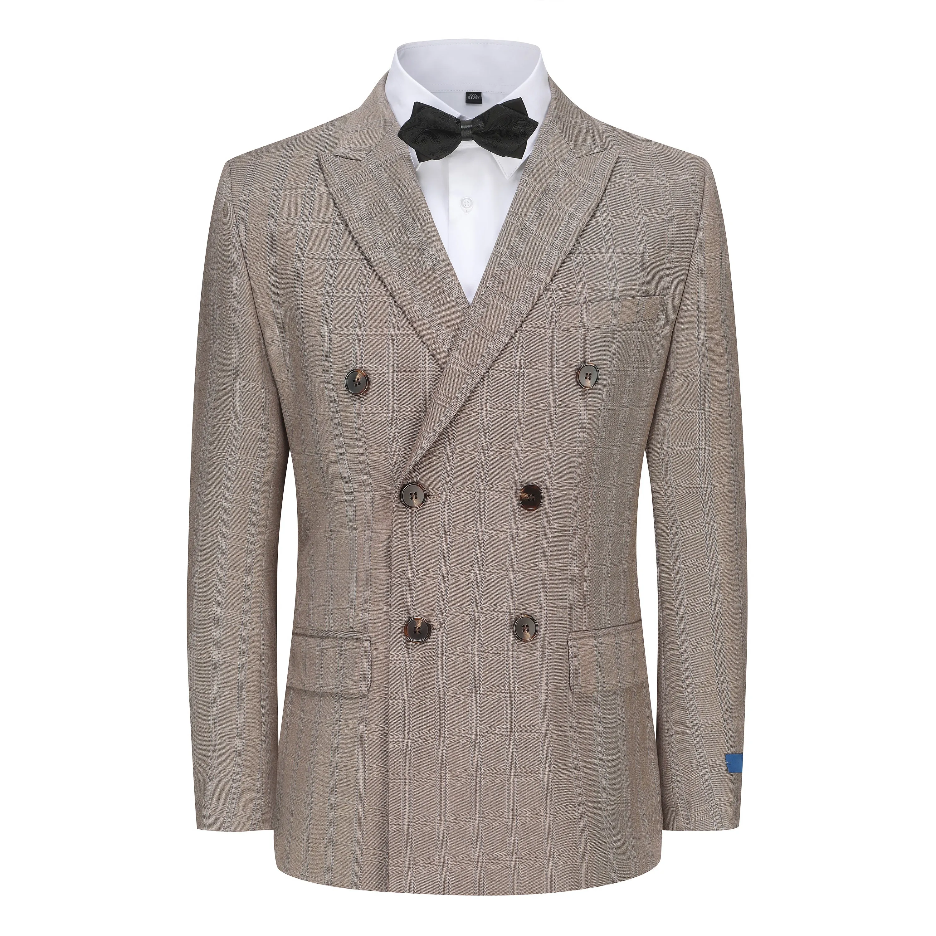 Slim Fit 2PC Brown Check Double Breasted Suit