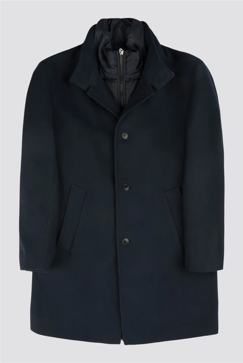 Slim Fit Navy Funnel Neck Coat