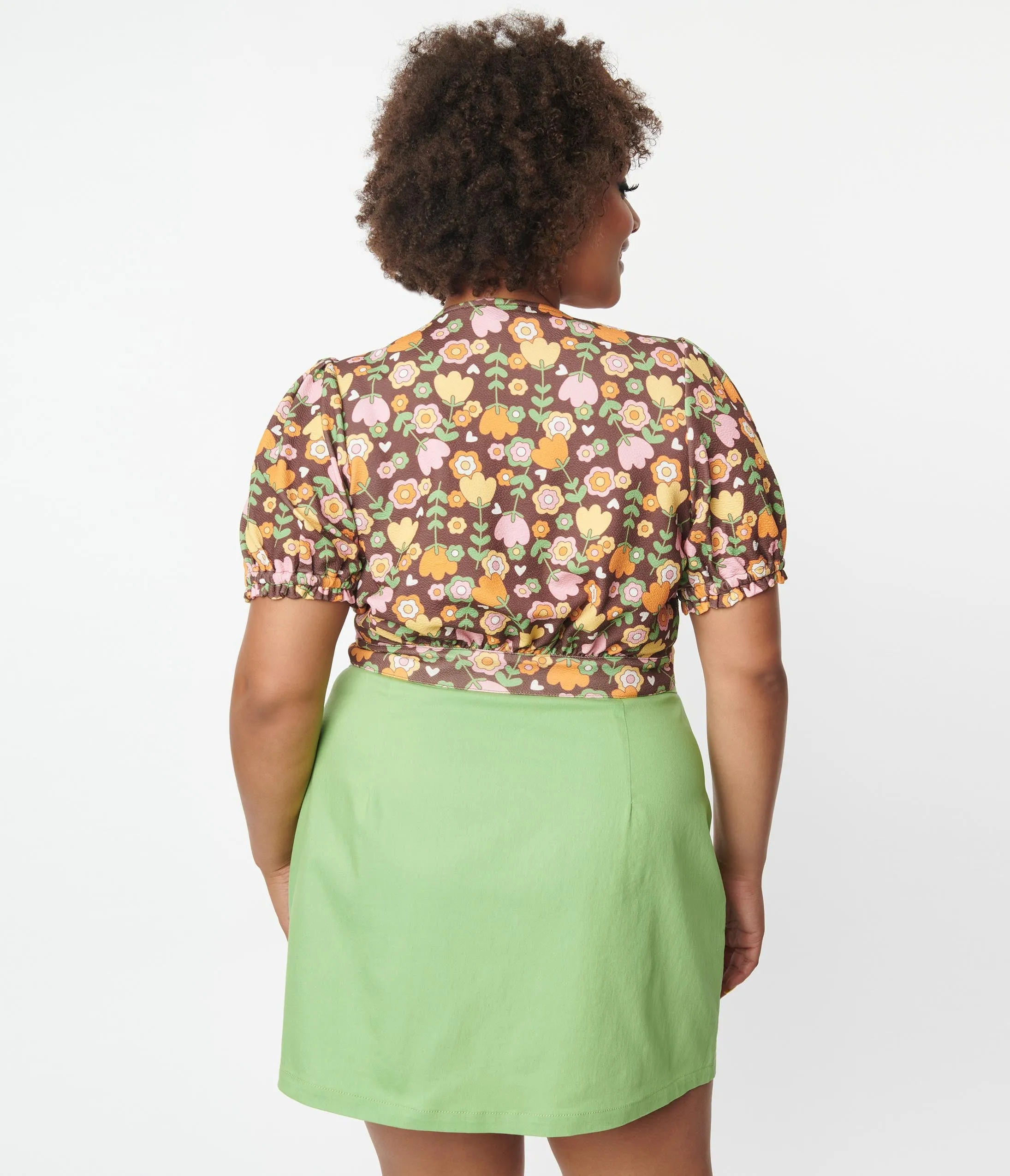 Smak Parlour Plus Size Green & Pink Tulip Match Game Skirt