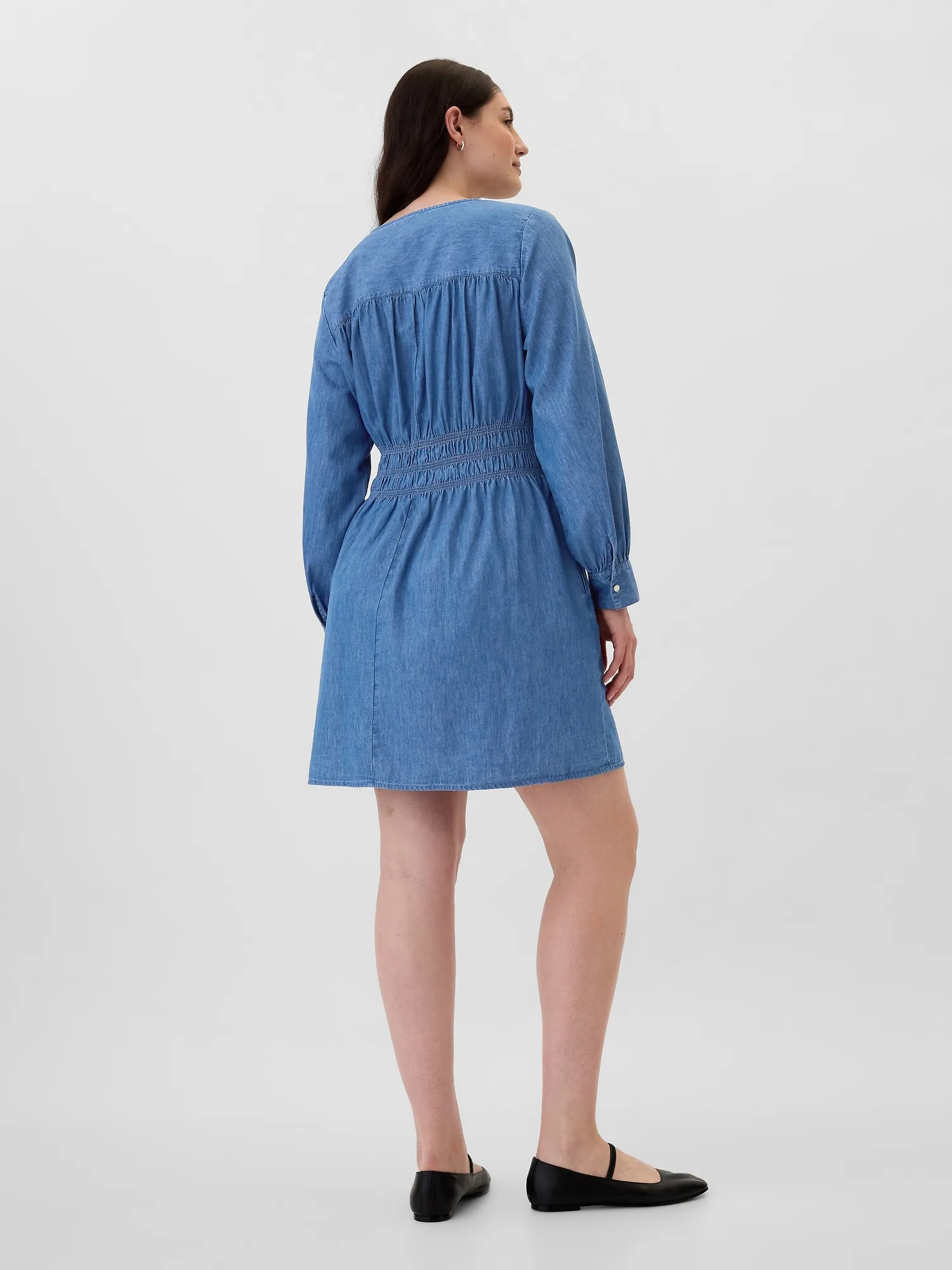 Smocked Denim Mini Shirtdress