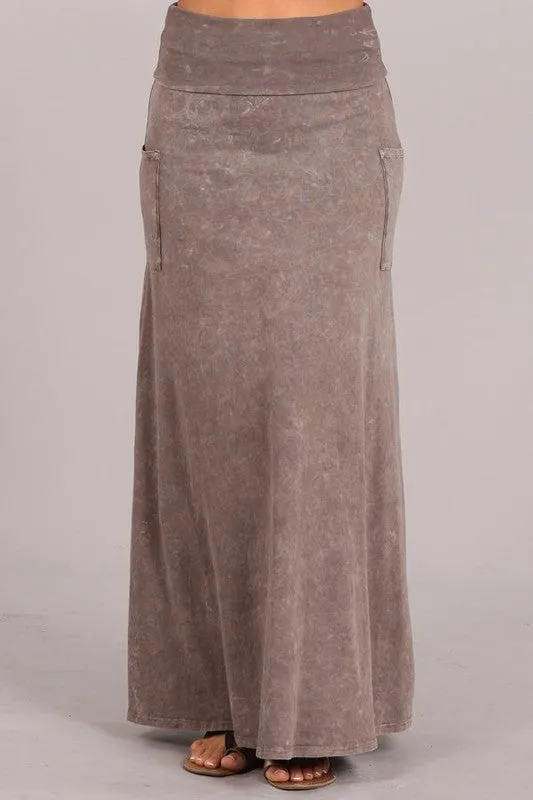 Soft Stretchy Mineral Wash Long Skirt