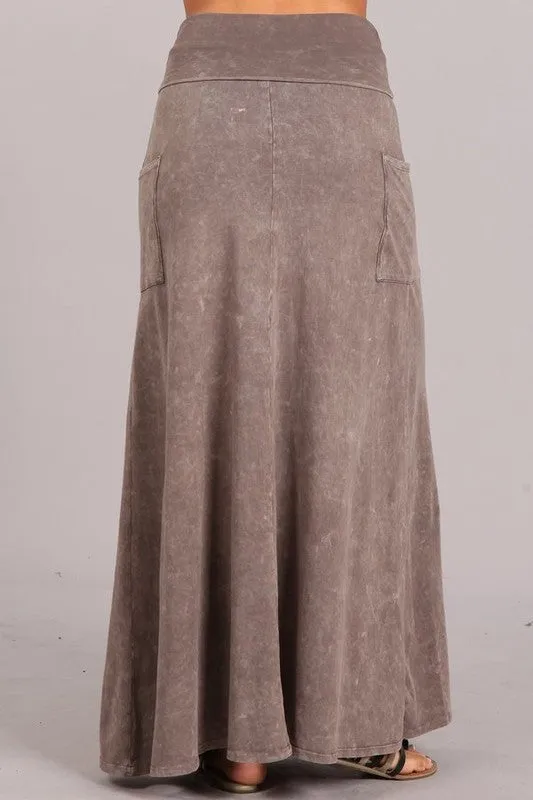 Soft Stretchy Mineral Wash Long Skirt