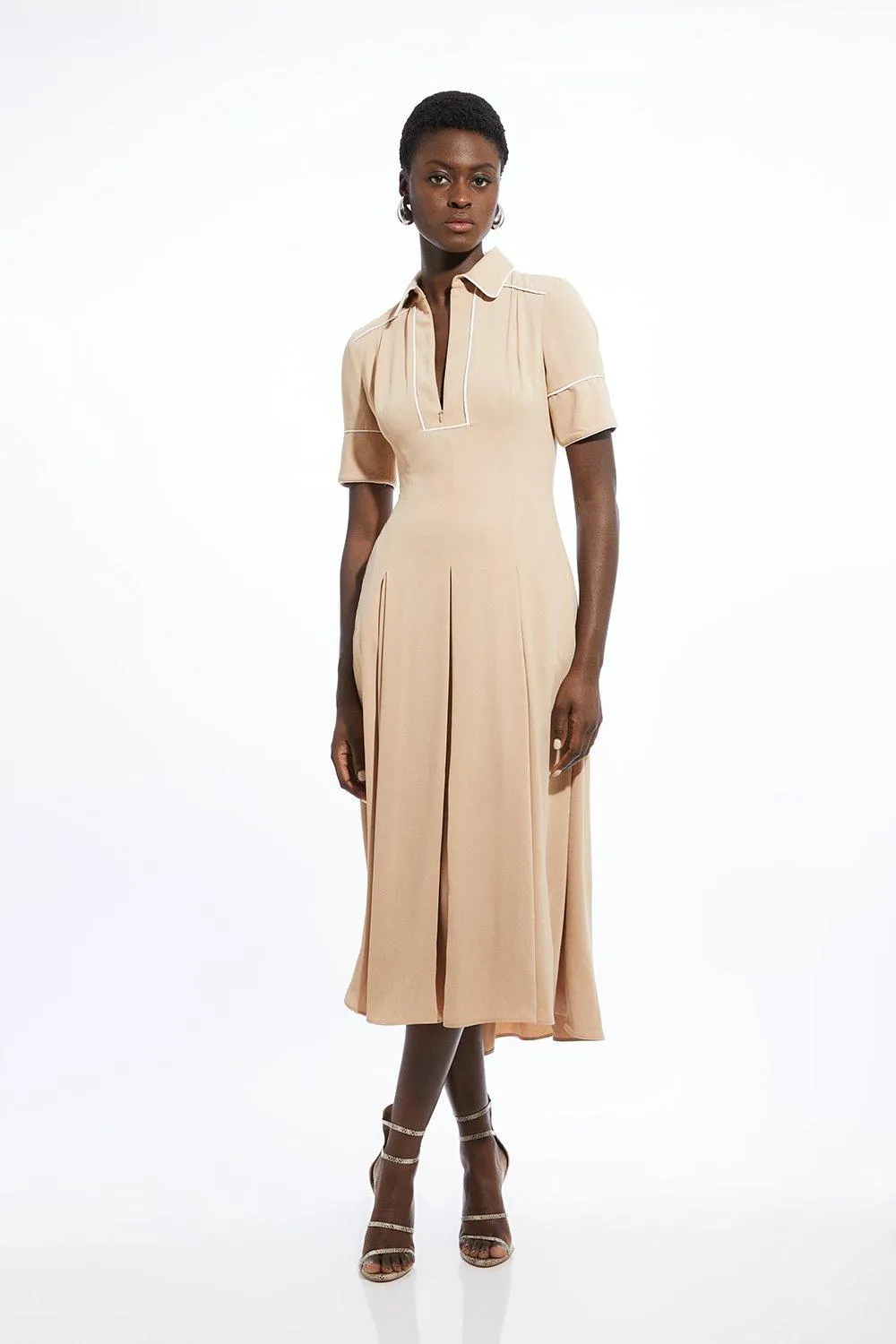 Soft Tailored Tipped Full Skirted Midi Dress | Karen Millen