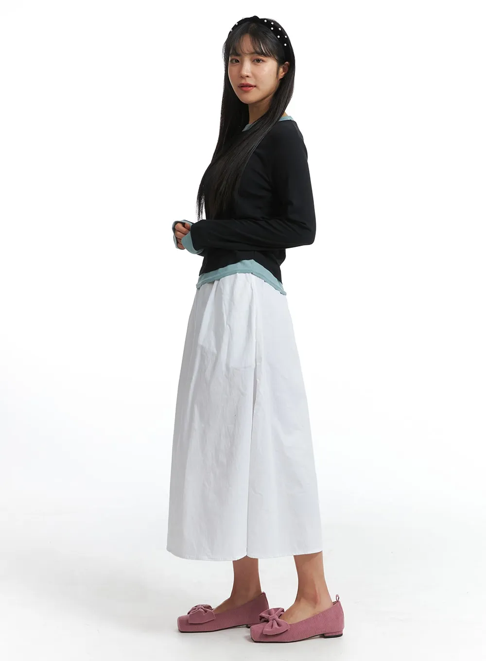 Solid Elastic Waist Maxi Skirt OJ302