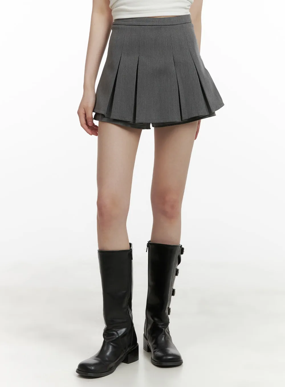 Solid Pleated Mini Skort CA412