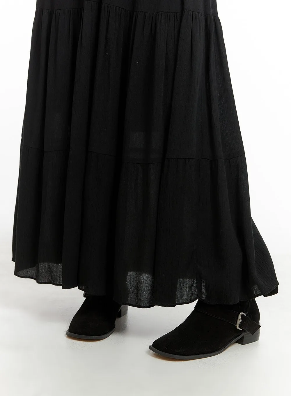 Solid Ruffle Maxi Skirt CM421