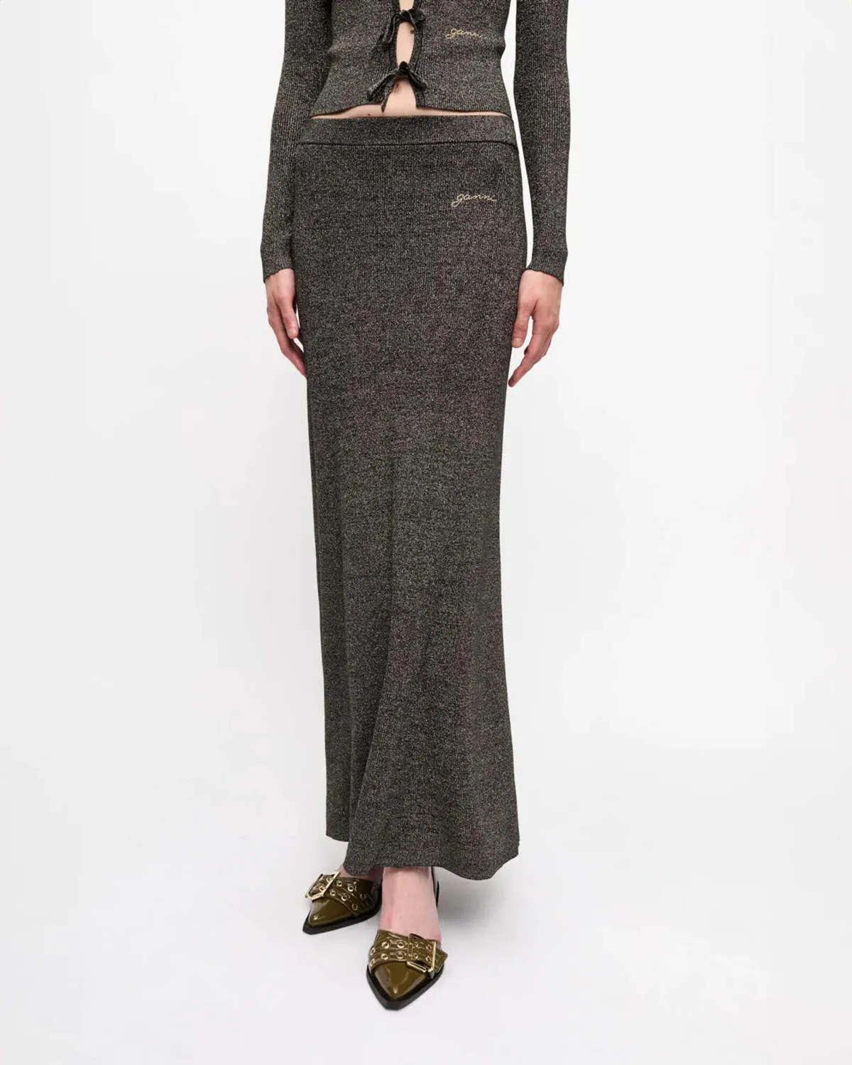 Sparkle Rib Maxi Skirt - Black/Gold