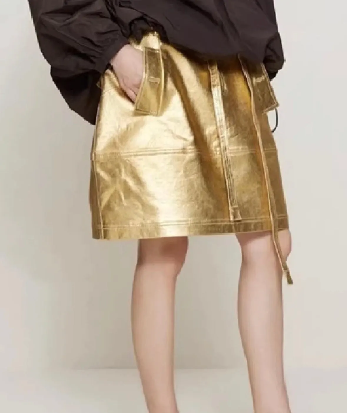 Street Style Gold Mini Skirt