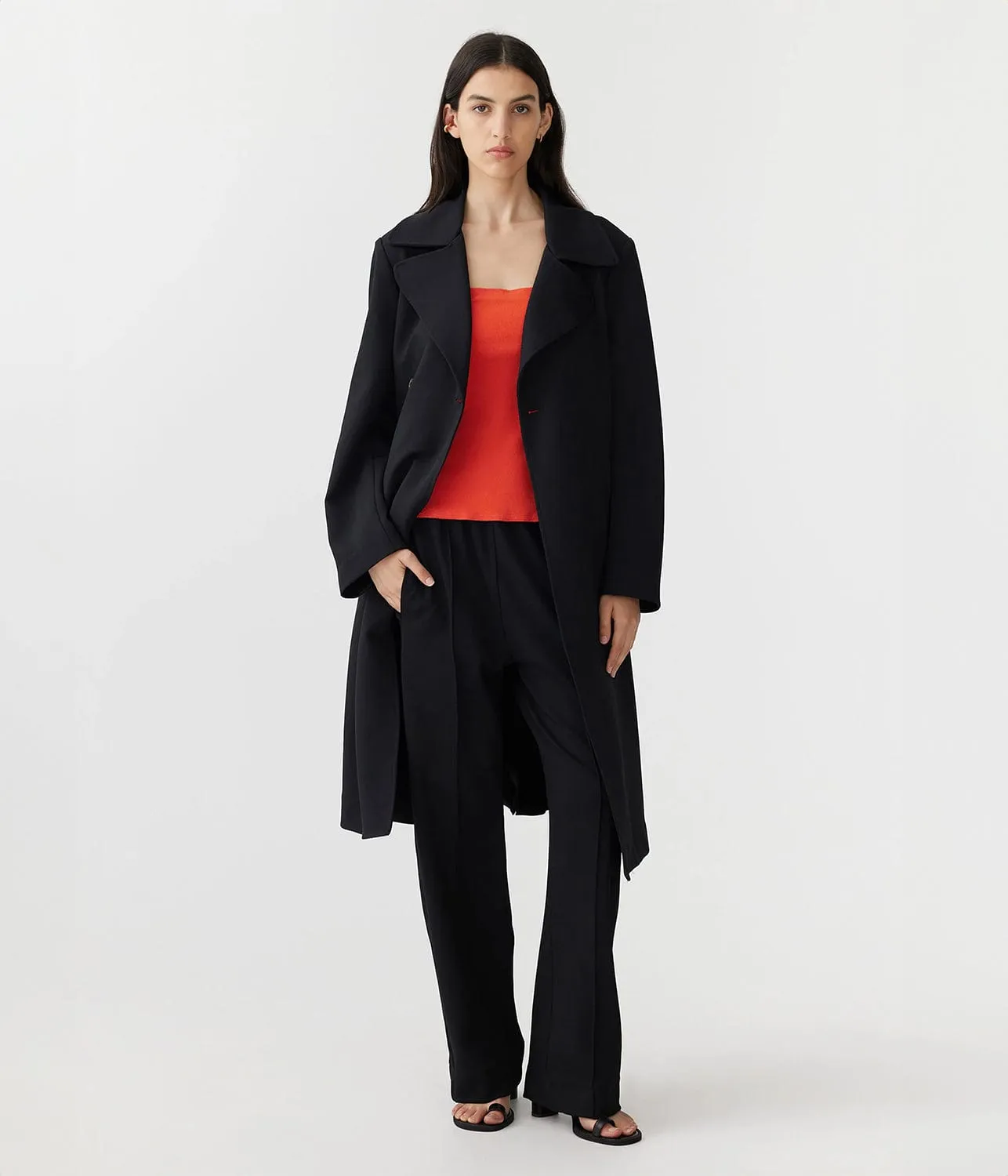 STRETCH TWILL TRENCH COAT- BLACK