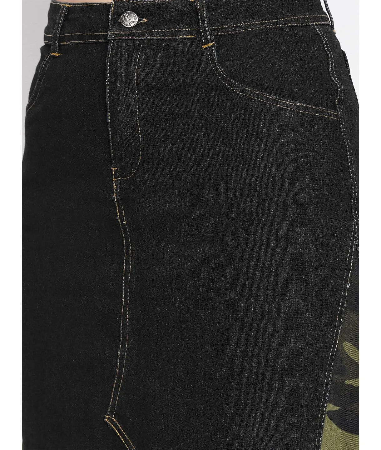 Stretchable Knee length Side Patch Denim Skirt