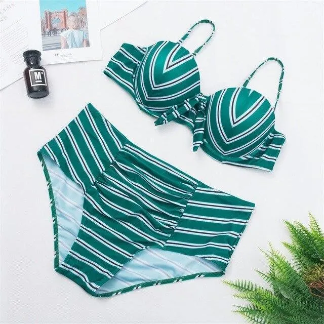 Striped High-Waist Bikini Set