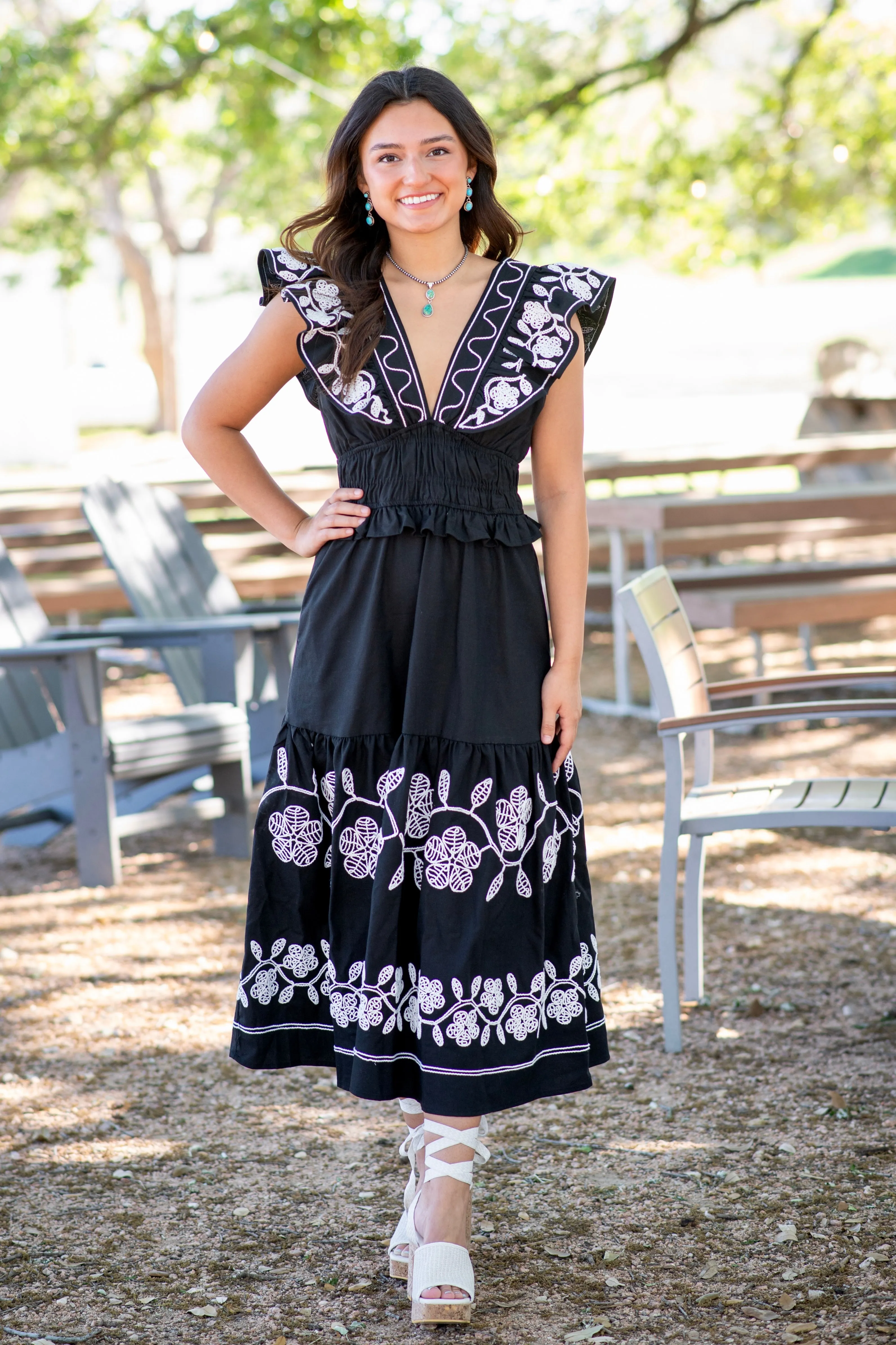 Strut&Bolt Black Embroidered Ruffle Linen