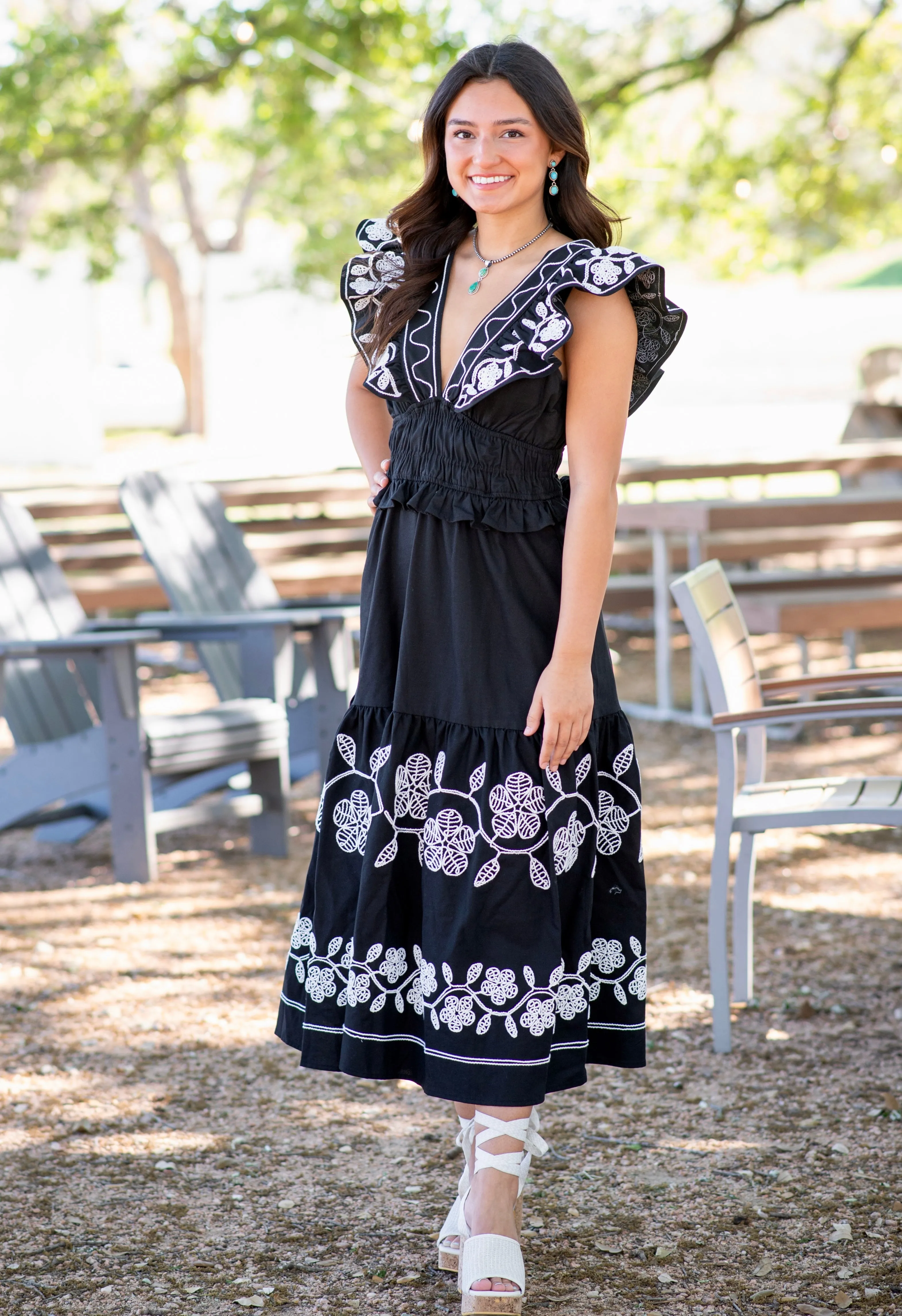 Strut&Bolt Black Embroidered Ruffle Linen