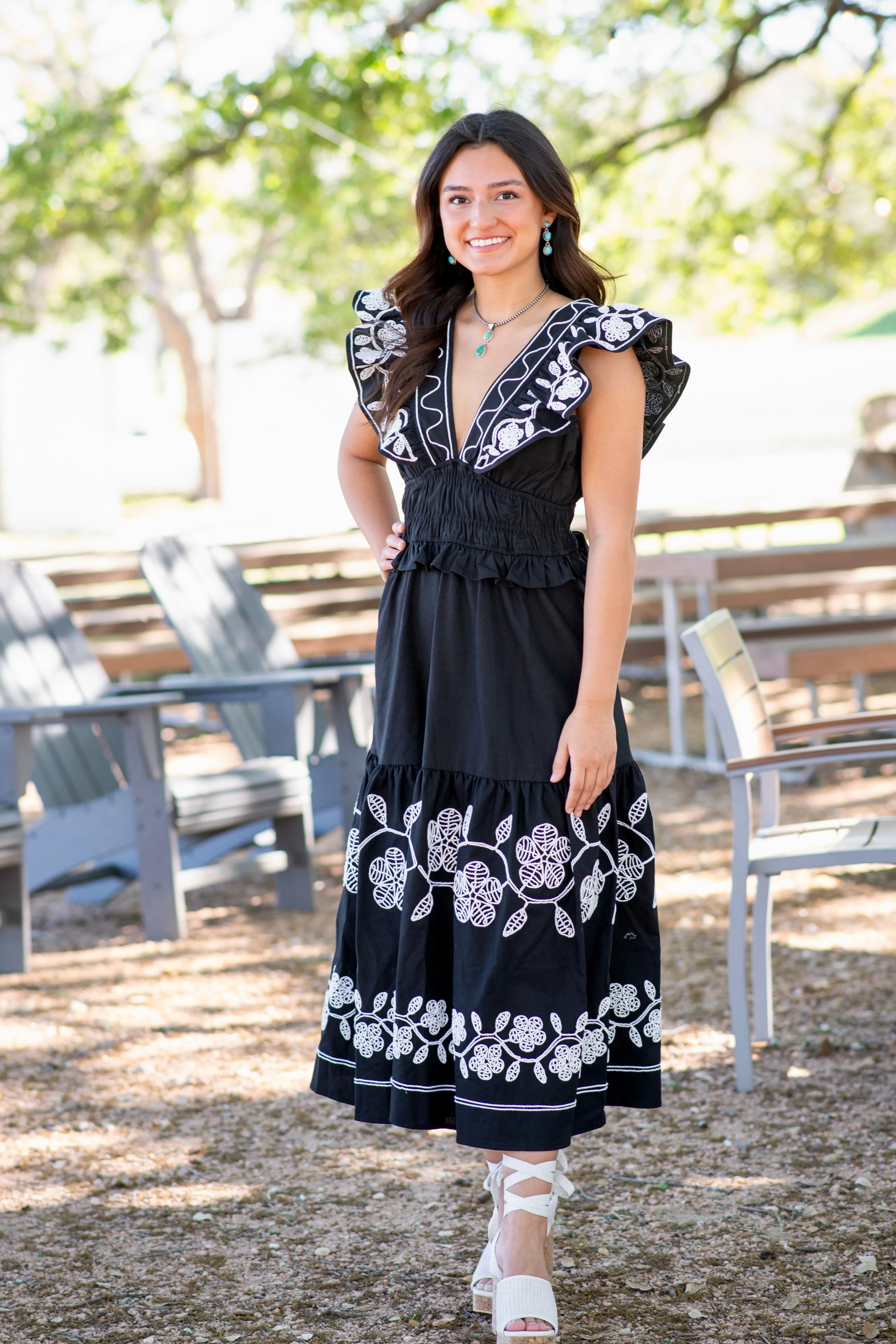 Strut&Bolt Black Embroidered Ruffle Linen