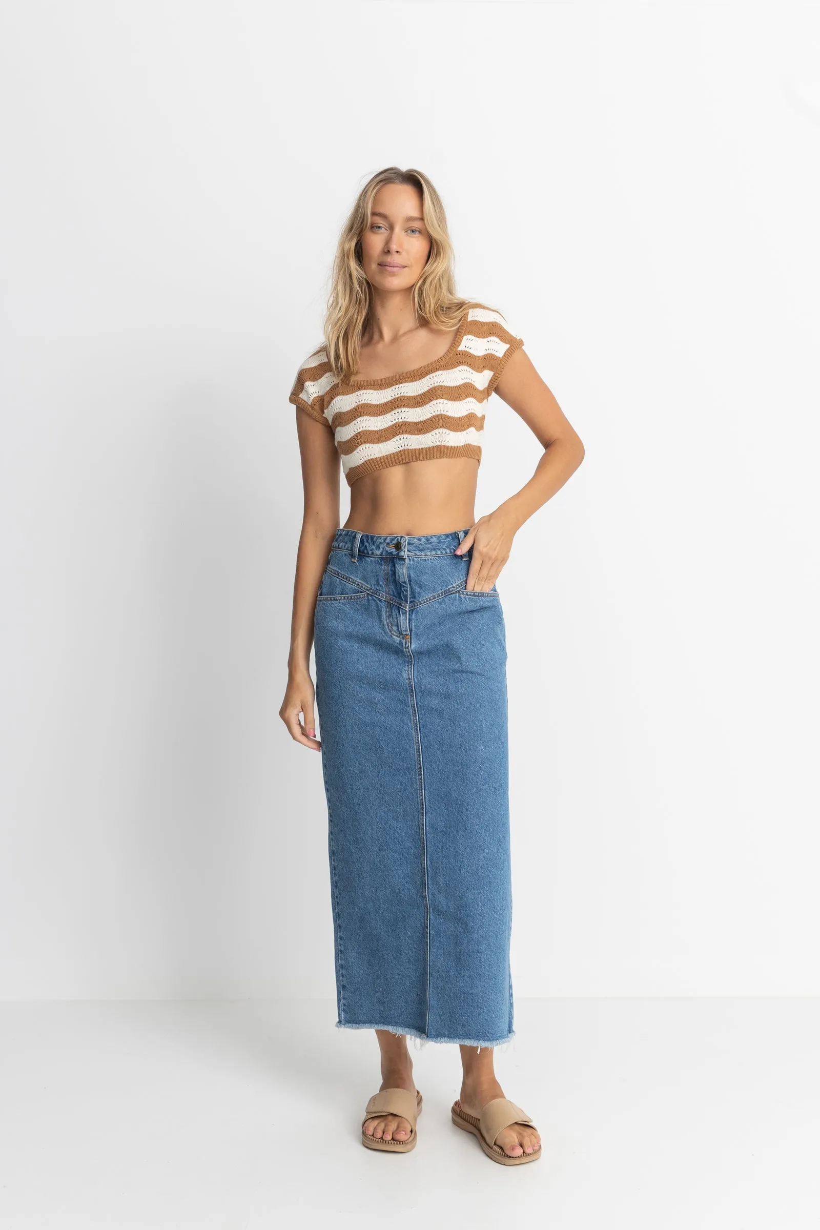 Taylor Denim Maxi Skirt Dark Blue