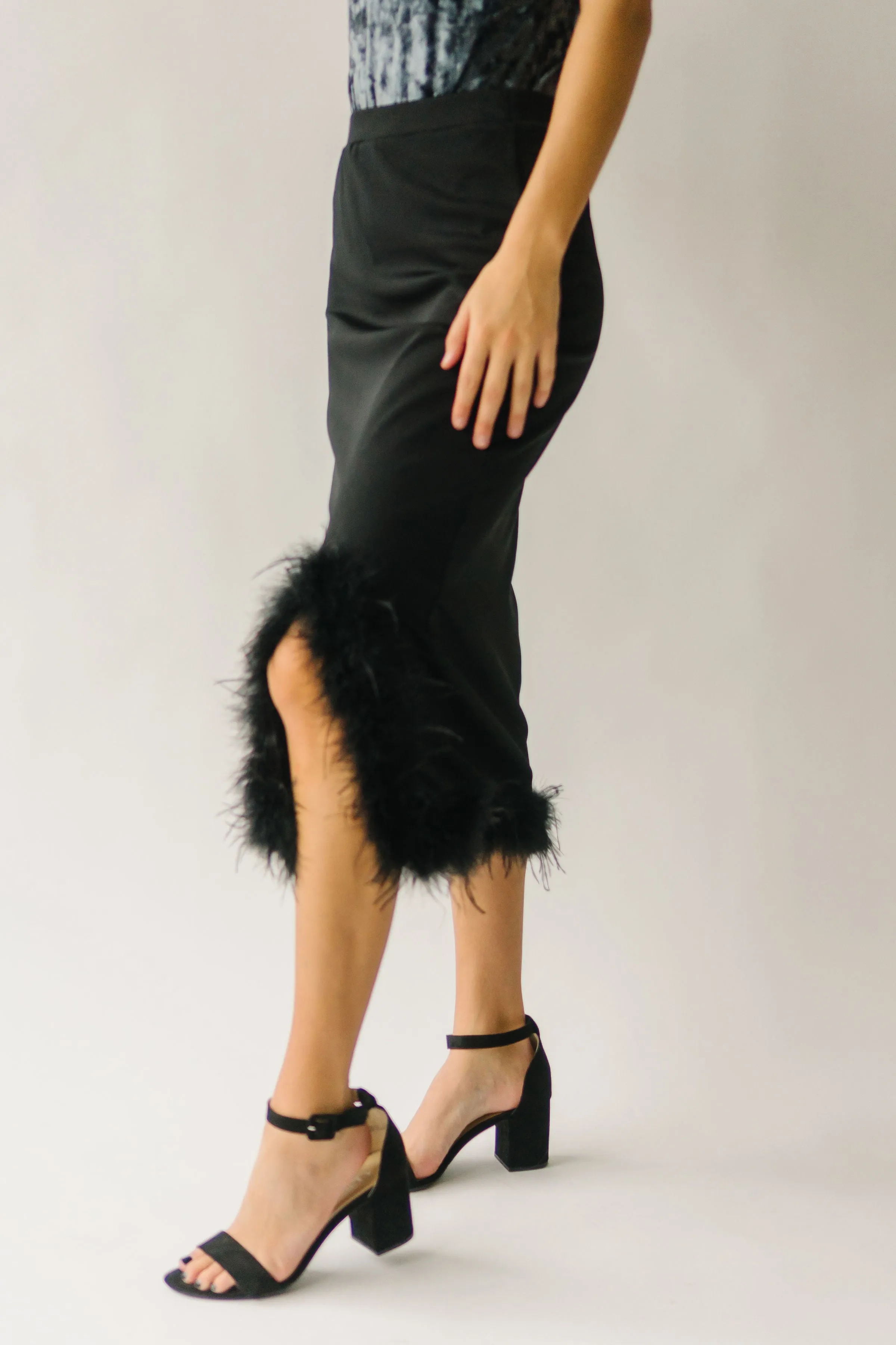 The Atkinson Fur Detail Skirt in Black