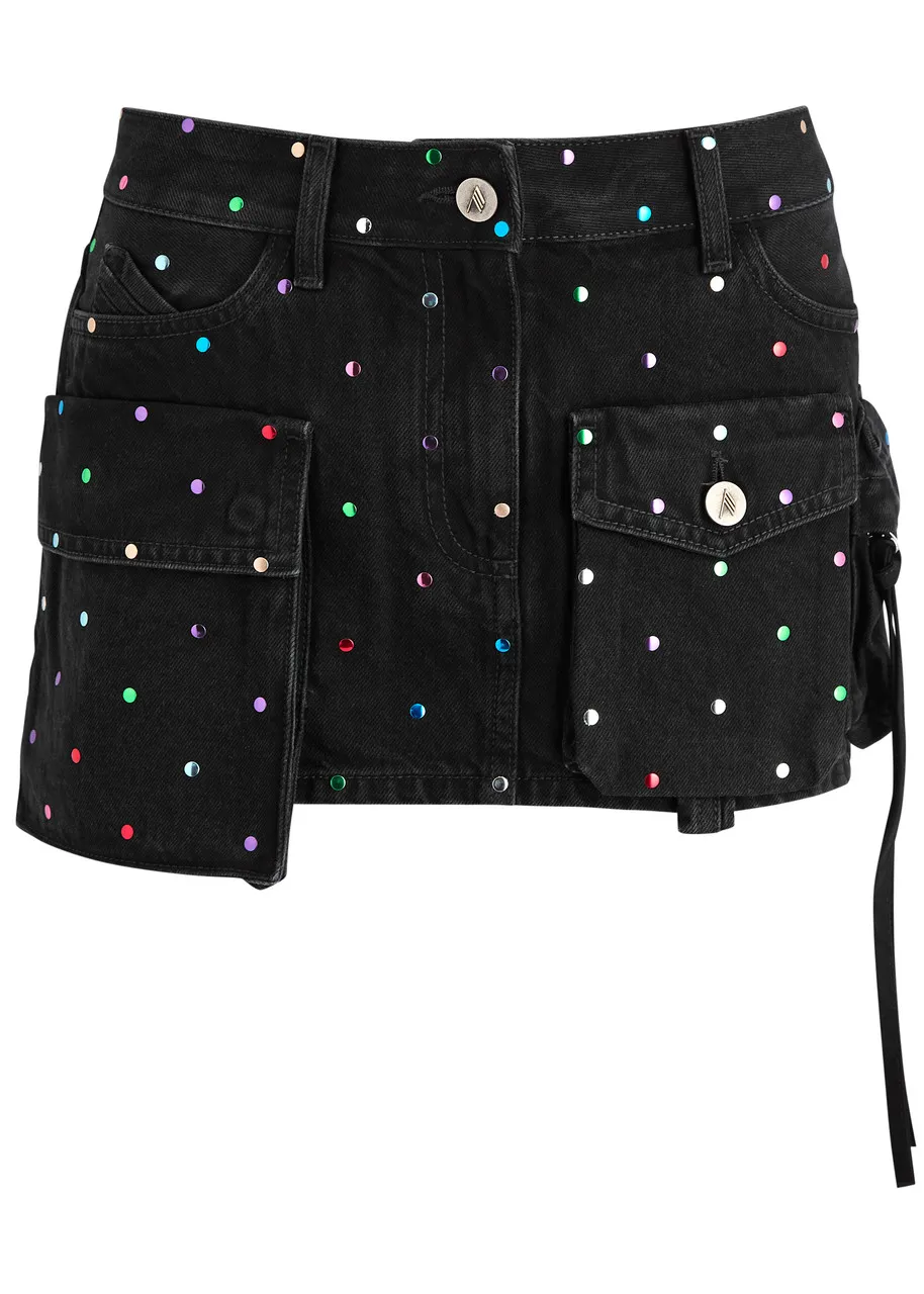 THE ATTICO Fay studded denim mini cargo skirt -                         -                     -                