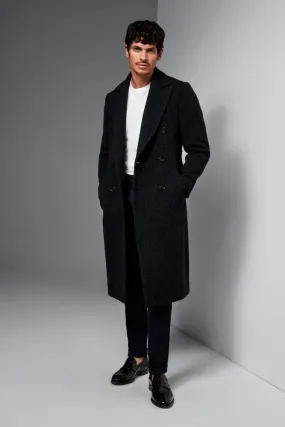 The Macpherson Long Overcoat - Navy & Black Wool