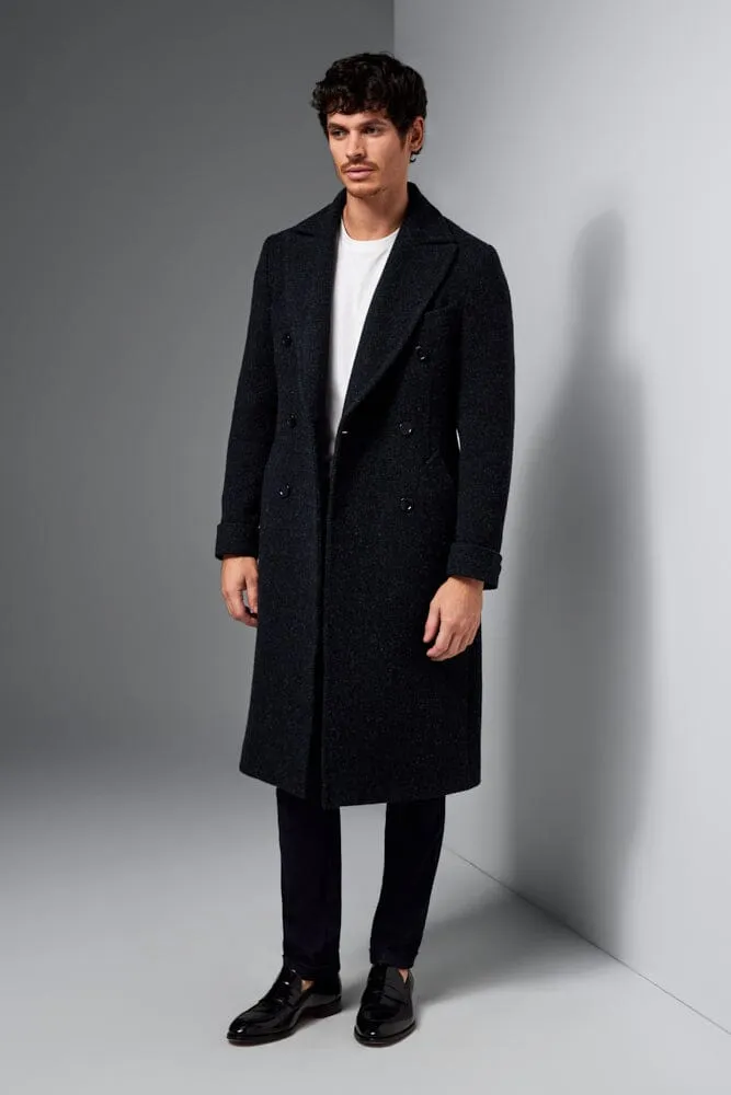 The Macpherson Long Overcoat - Navy & Black Wool