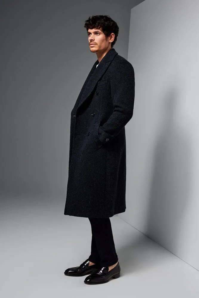 The Macpherson Long Overcoat - Navy & Black Wool