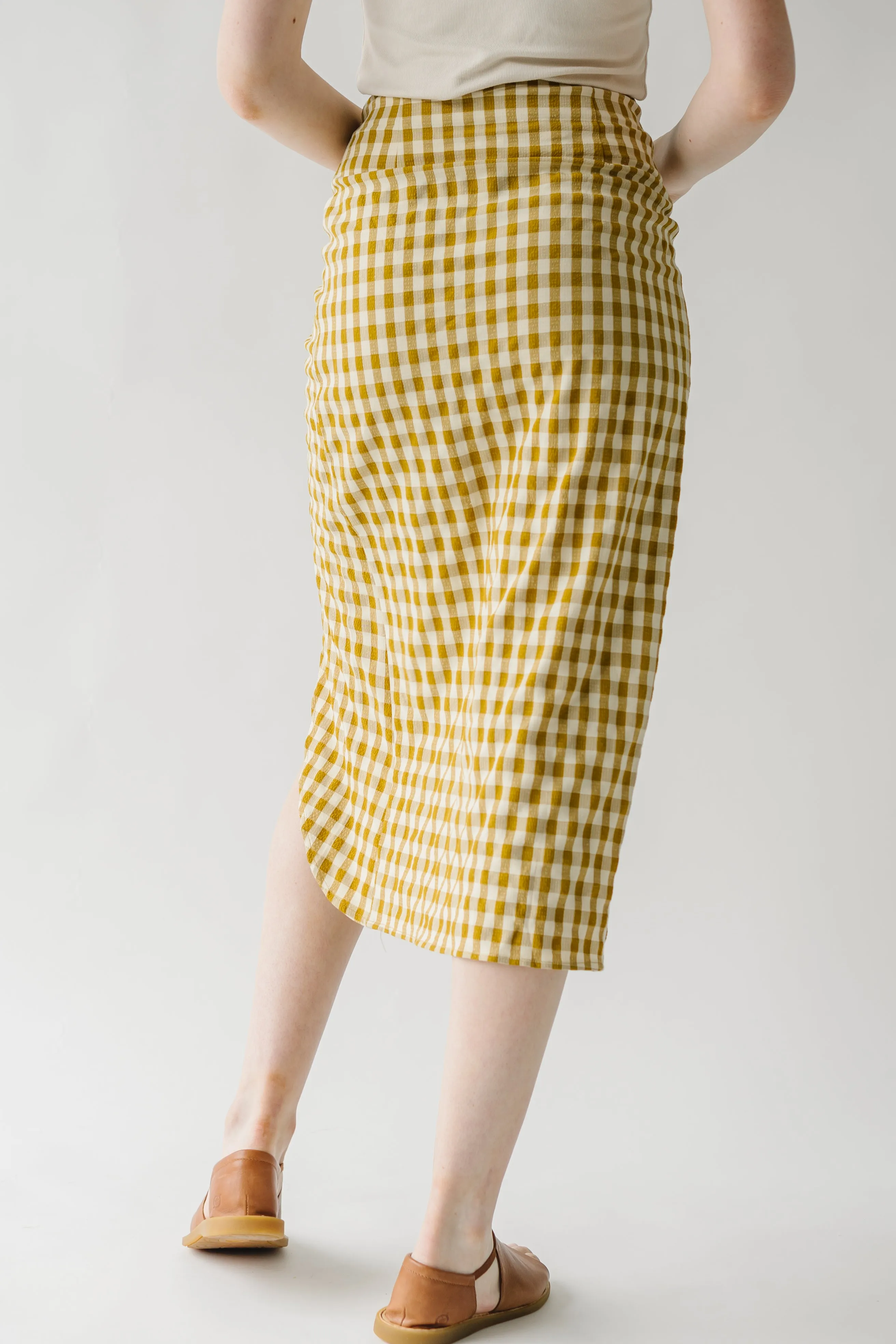 The Yancy Gingham Patterned Skirt in Mustard + White