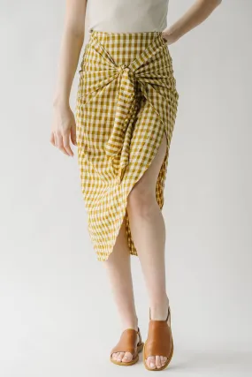 The Yancy Gingham Patterned Skirt in Mustard + White