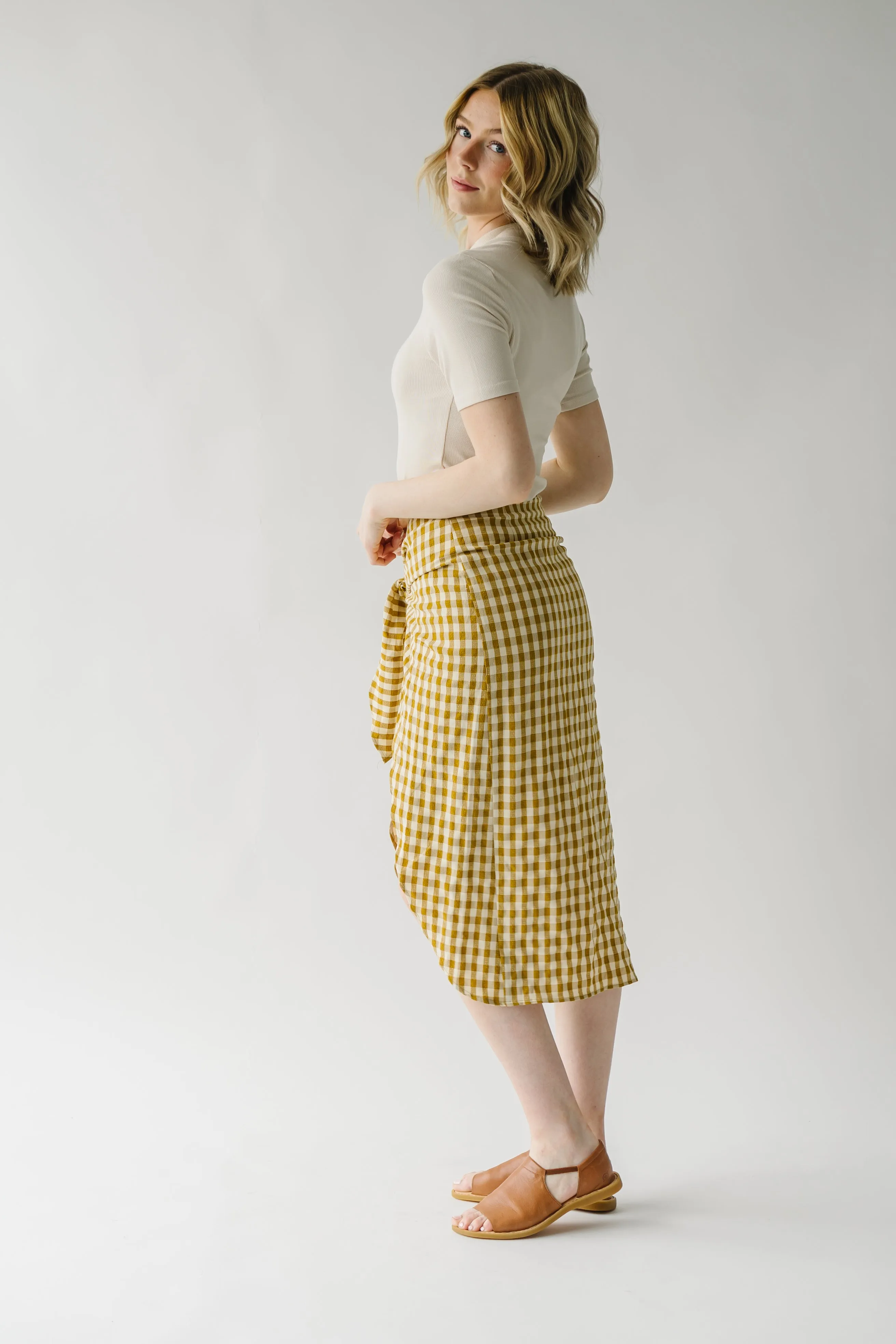 The Yancy Gingham Patterned Skirt in Mustard + White