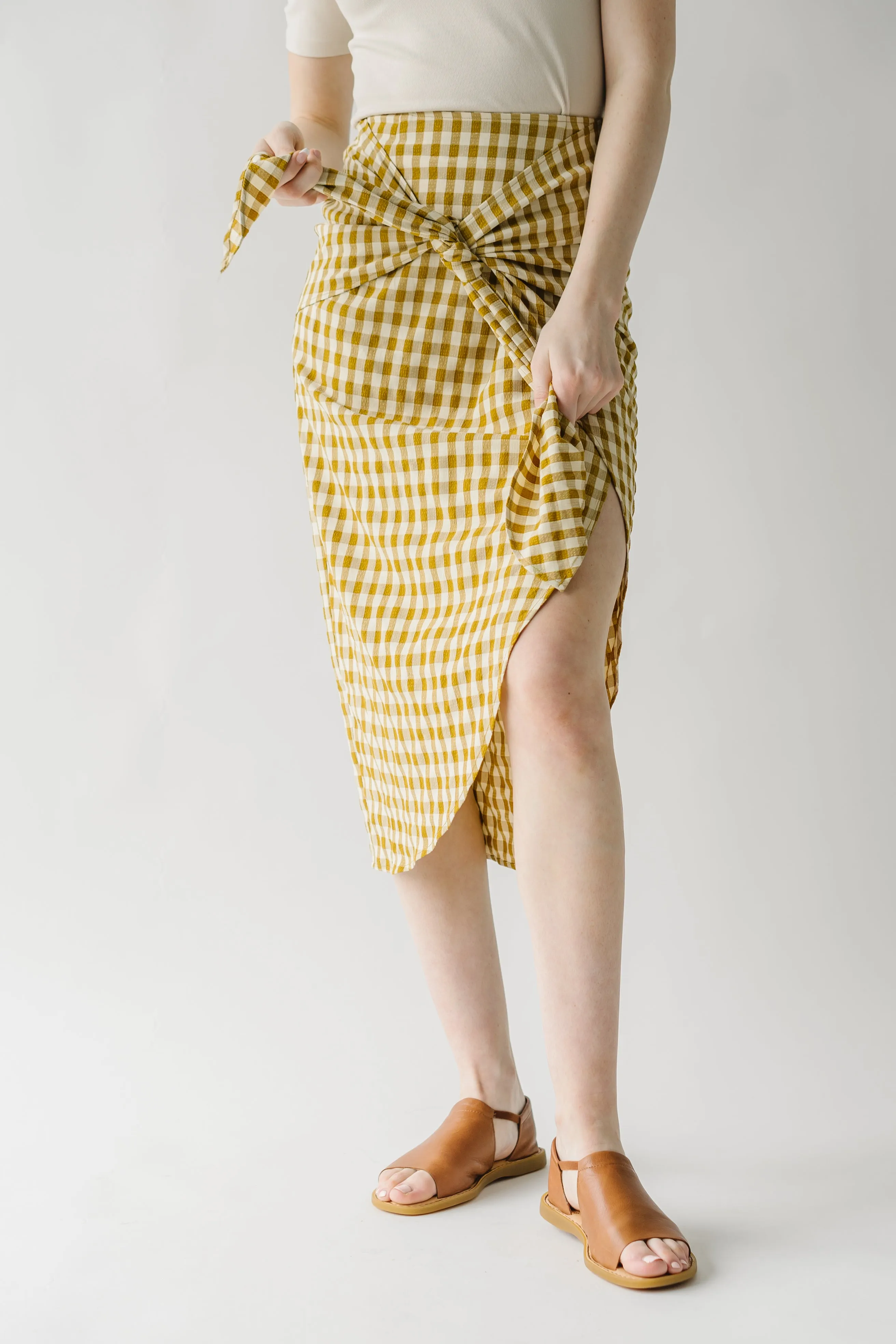 The Yancy Gingham Patterned Skirt in Mustard + White