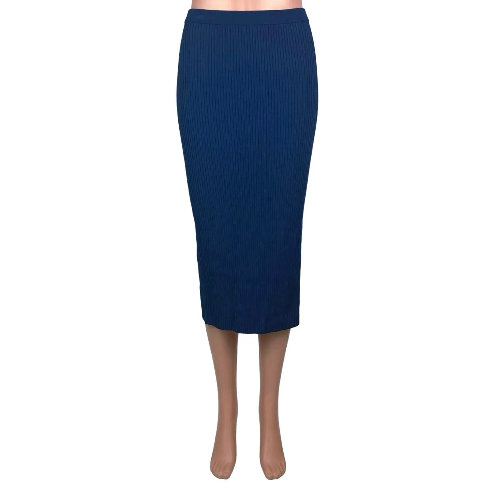 Theory NWT $245 Navy Blue Ribbed Slit Bodycon Midi Straight Pencil Skirt Sz XSP