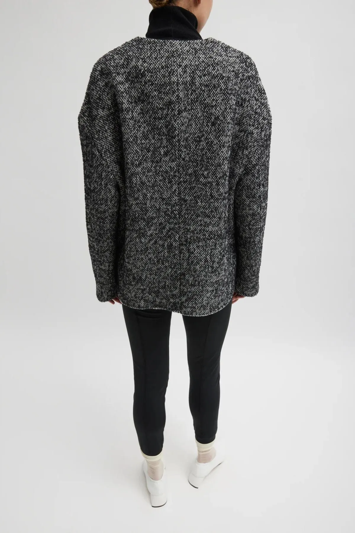 Tibi Boucle Tweed Cardigan Coat - Black/ Ivory Multi