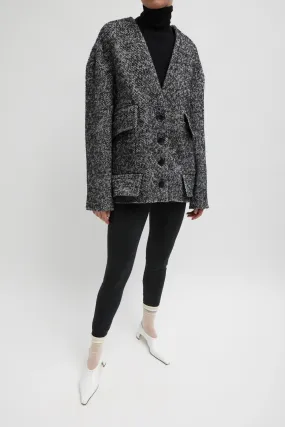 Tibi Boucle Tweed Cardigan Coat - Black/ Ivory Multi