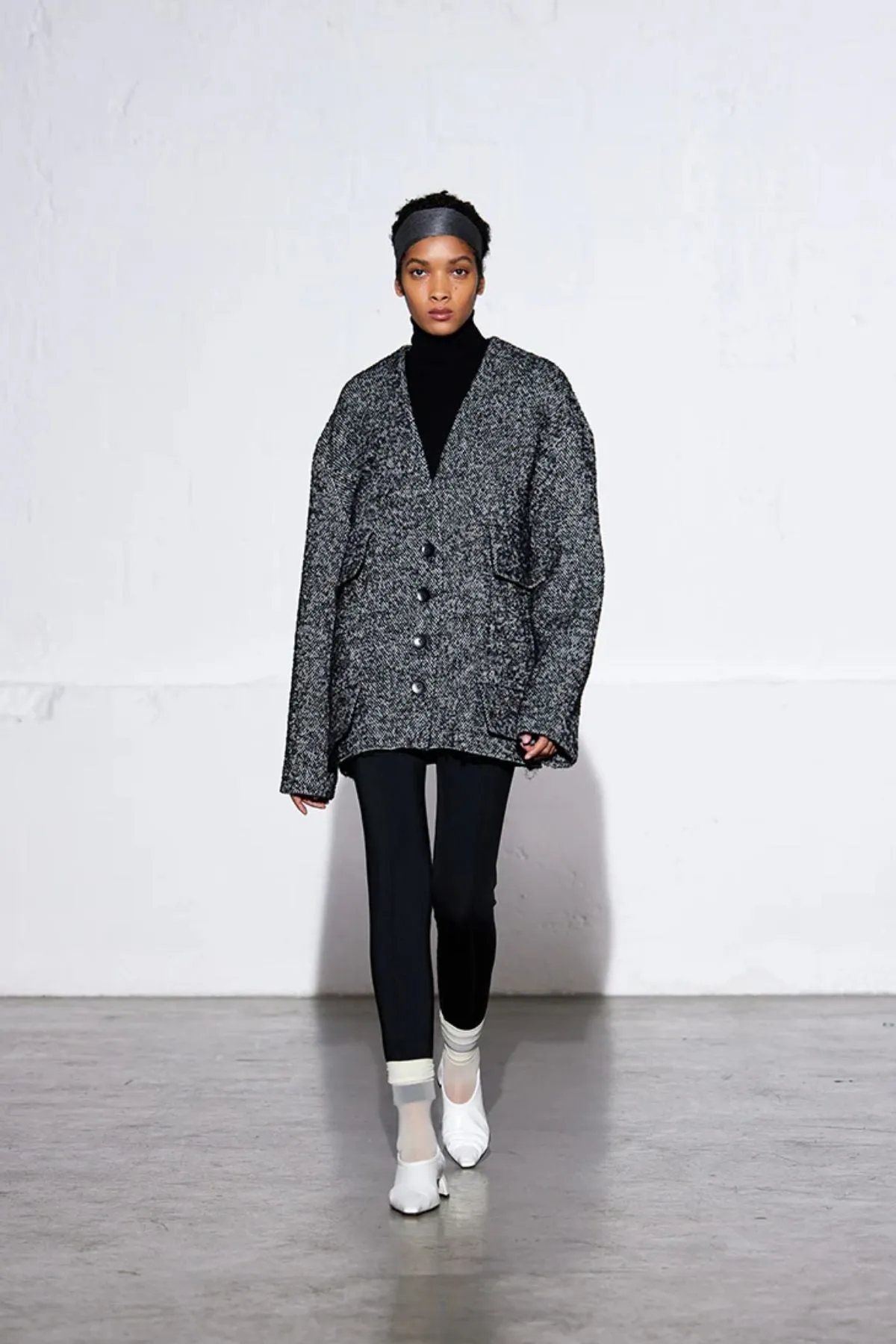 Tibi Boucle Tweed Cardigan Coat - Black/ Ivory Multi