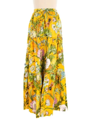 Tiered Floral Print Maxi Skirt