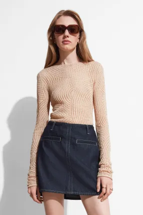 Topstitched Denim Mini Skirt - Regular waist - Mini - Dark Blue - Ladies | H&M GB