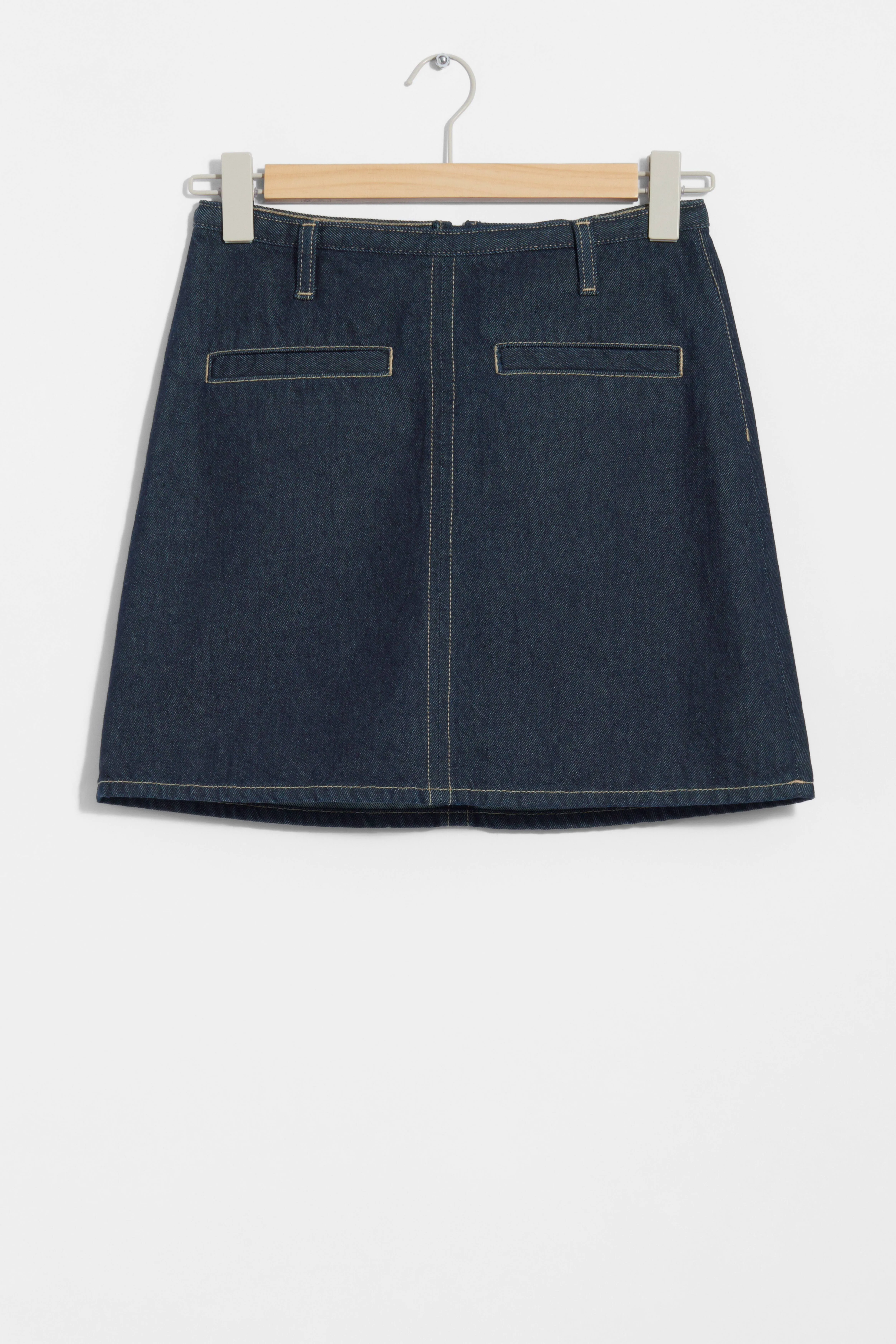 Topstitched Denim Mini Skirt - Regular waist - Mini - Dark Blue - Ladies | H&M GB