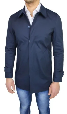 Trench soprabito uomo blu sartoriale primavera estate giacca giubbotto elegante